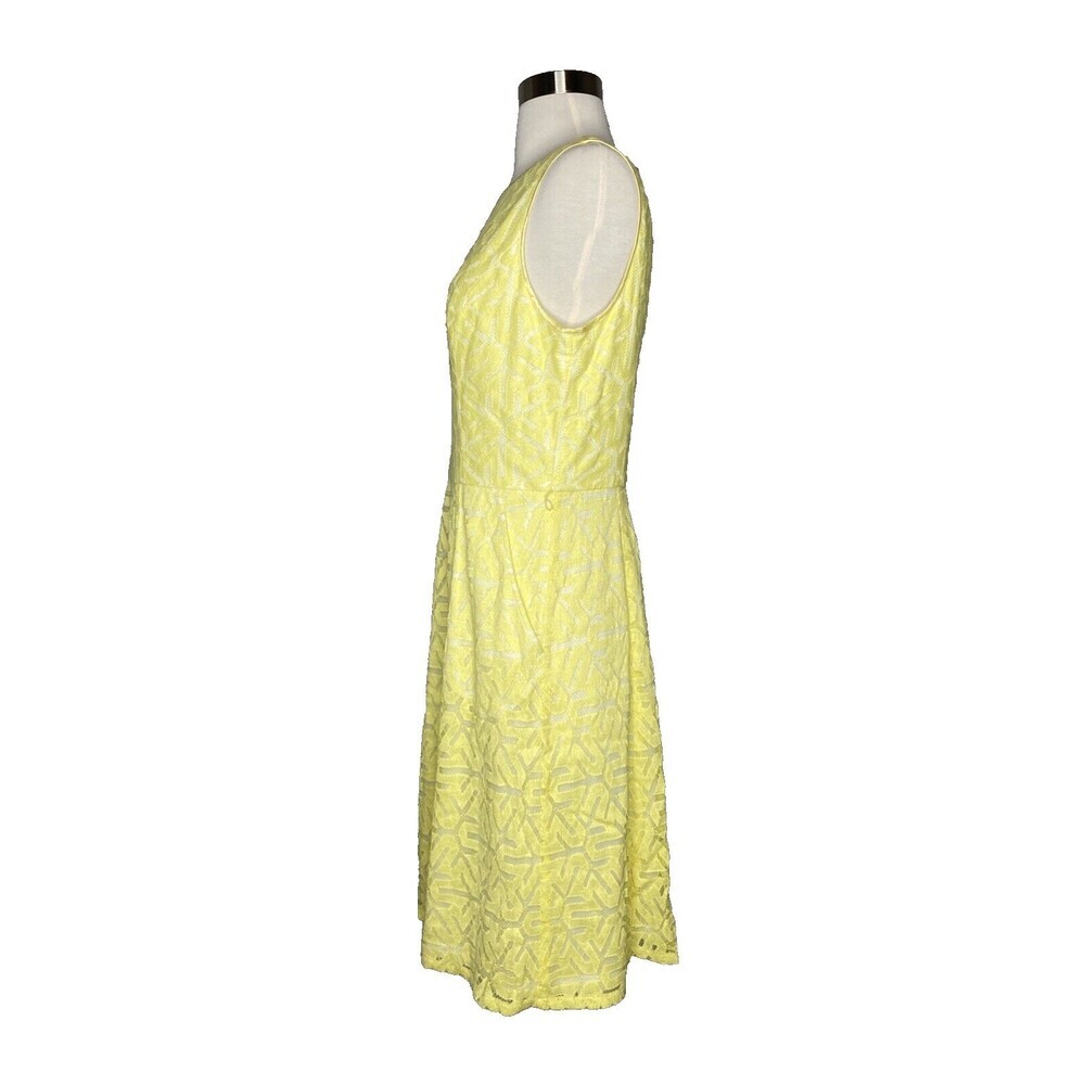 Adrianna Papell Dress Women Size 8 Yellow Lace Fit Flare Pockets Knee Length - Picture 4 of 11